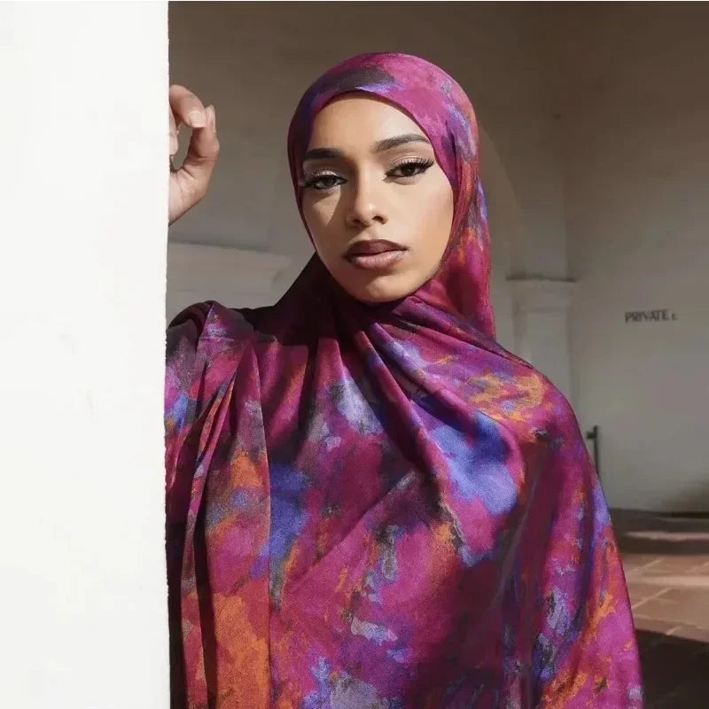 180×85cm Water Print Shawl Hijab Scarves Muslim Ethnic Woman Chiffon Silk Bandanas Printed Hijabs 2025