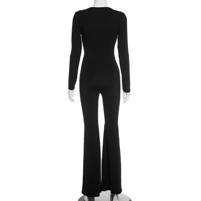 2025 Women Autumn Black Long Sleeve V Neck Jumpsuits Streetwear Bodycon Sexy Sporty Casual Rompers Fashion Overall Body Tops Badiee Stylez