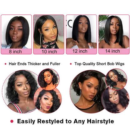 Bone Straight Short Bob Wigs 100% Human Hair Wigs Wear and Go Glueless Lace Front Wig Brazilian Lace Front Human Hair Wigs 180%