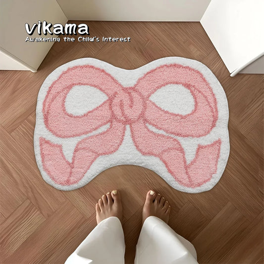 VIKAMA Creative Bow Rug Living Room Bedroom Kitchen Bathroom Absorbent Machine Washable Doormat Carpet Home Decor Mat Rug Badiee Stylez