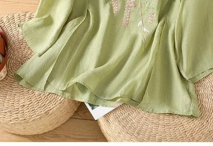 Thin Streetwear Vintage Clothes Ethnic Style Cotton Linen Shirts for Women Clothing Top Tshirt Tees Fashion Casual Embroidery