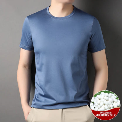 Top Grade 1.7% Mulberry Silk New Brand Tops Round Neck t Shirts For Men 2025 Summer Short Sleeve Casual Fashion Mens Clothing