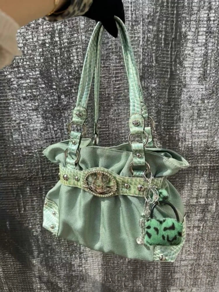 Fashion Canvas Exposure 2025 New Y2K Single-Shoulder Bag Spice Girls Shiny Vintage Underarm Trendy Large Capacity Women Totes