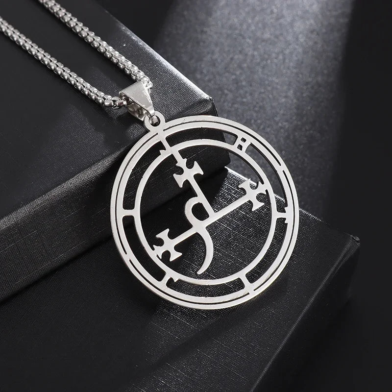 Stainless Steel Demon Seal Necklace Satan Lilith Pendant Pagan Witchcraft Magic Amulet Jewelry for Men and Women