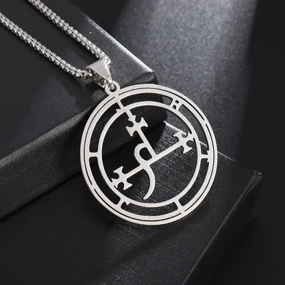 Stainless Steel Demon Seal Necklace Satan Lilith Pendant Pagan Witchcraft Magic Amulet Jewelry for Men and Women