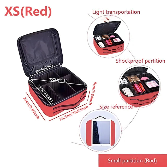 Professional Makeup Case Female Travel Big Capacity Beauty Nail ToolBox Cosmetic Organizer Suitcases For Makeup Storage Boxs XS(Red)