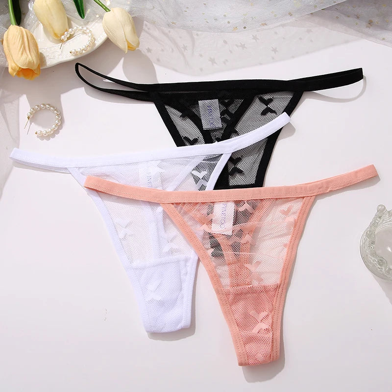 S-XL Sexy G String Thong Mesh Perspective Women Panties Low Waist Female Underpants Solid Color T-back Underwear Thongs Women
