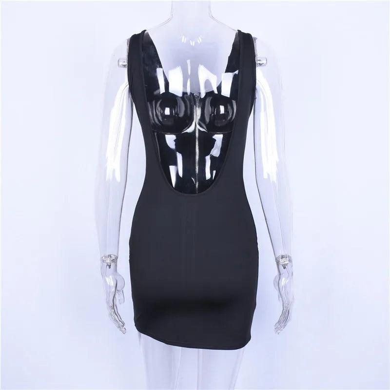 Women's Summer Sexy Zipper Halter Backless Intellectual Solid-colored And Stylish Bodycon Suspender Simple Sleeveless Dress