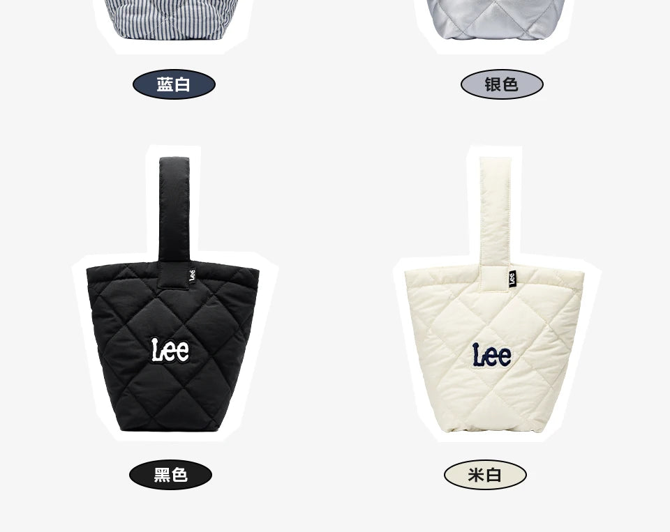 LEE Ladies Cute Design Puffer Bag Casual Soft Small Pink White Quilted Handbag Women Korean Style Down-filled Phone Bucket Bag