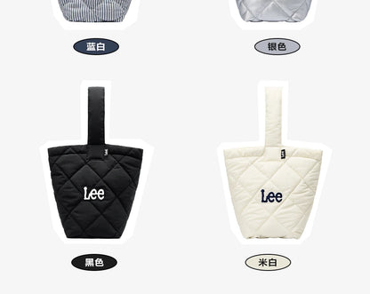 LEE Ladies Cute Design Puffer Bag Casual Soft Small Pink White Quilted Handbag Women Korean Style Down-filled Phone Bucket Bag