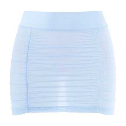 Womens Sexy Bodycon Mini Skirt Ruched Elastic Bands Semi-Sheer Skirt Hip Wrap Lingerie Nightwear Pencil Pole Skirt for Nightclub