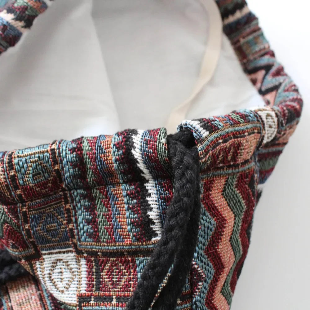 2025 Women Fabric Backpack Female Gypsy Bohemian Boho Chic Aztec Ibiza Tribal Ethnic Cottage Soft Brown Drawstring Rucksack Bags