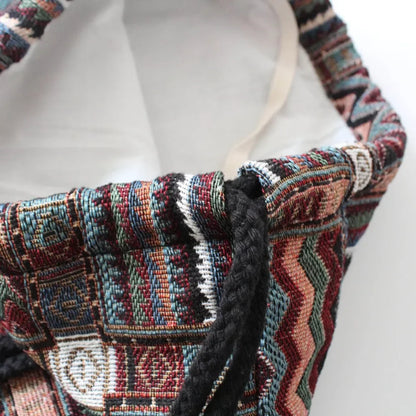 2025 Women Fabric Backpack Female Gypsy Bohemian Boho Chic Aztec Ibiza Tribal Ethnic Cottage Soft Brown Drawstring Rucksack Bags