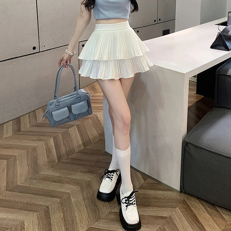 Fashion Sexy Pleated Skirts Women Solid High Waist All-Match Summer New Culottes Mini Cupcake Skirts