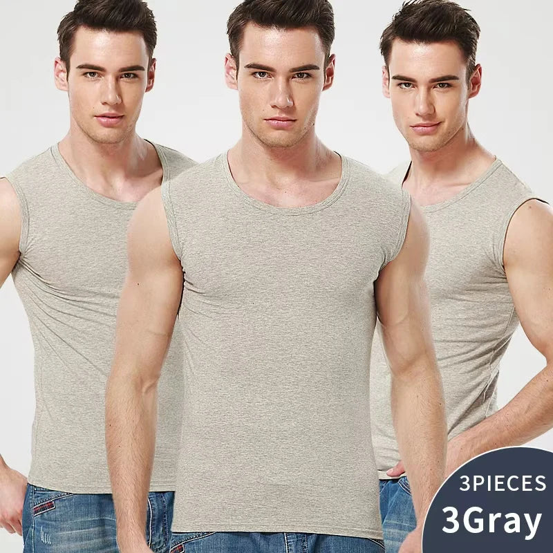 3/1 Pack Men's Cotton Sleeveless Vest Young Men's Wide Shoulder Sports Fitness Slim Top Solid Color Joker Tight Vest Parent-chil 3PCS-3HUI