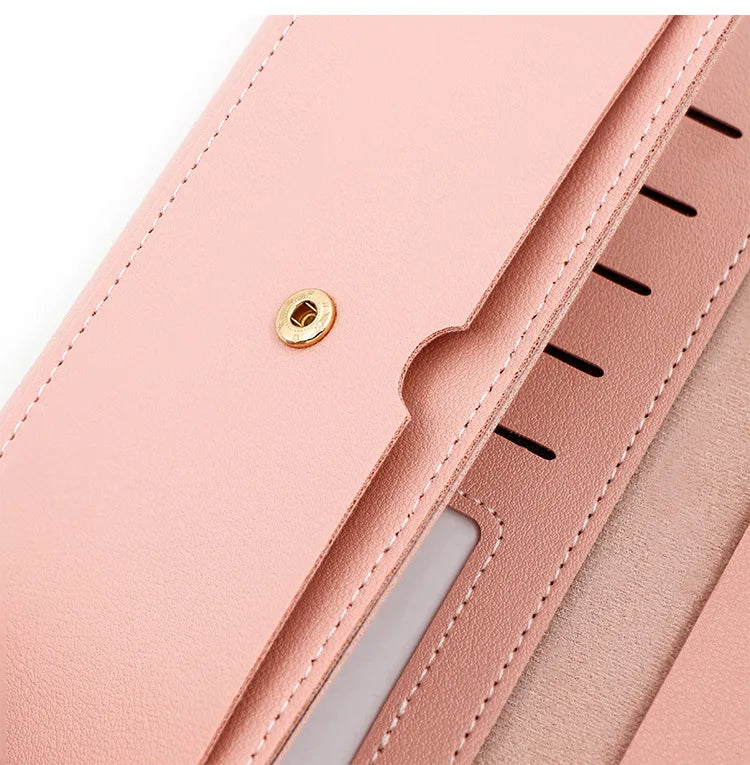 New Korean version women's wallet long V-shaped buckle three fold wallet for women, hand-held bag, change card bag