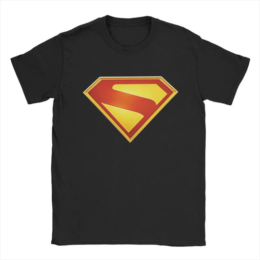 Supermans Logo Pure Cotton T-Shirt For Men's Beach Aesthetic T Shirts Round Neck Hipster Tees Oversized Custom DIY Clothes black
