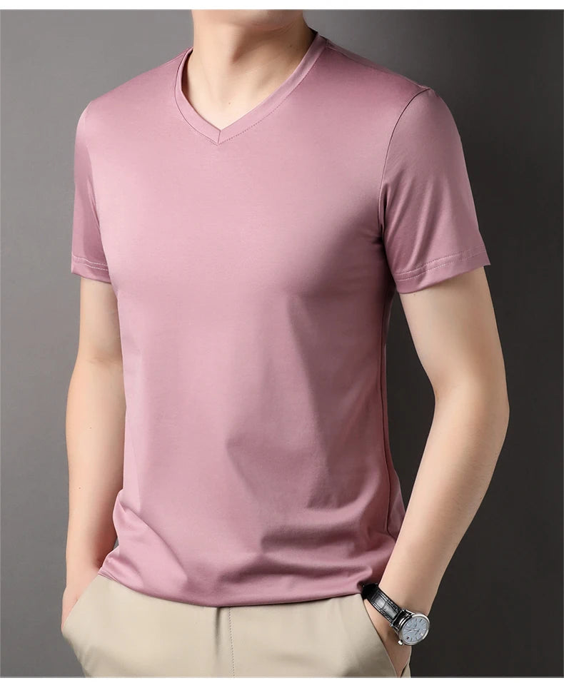 Top Grade 1.7% Mulberry Silk New Brand Tops Round Neck t Shirts For Men 2025 Summer Short Sleeve Casual Fashion Mens Clothing