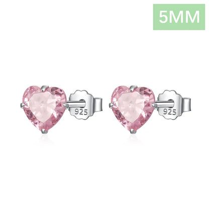TrustDavis Real 925 Sterling Silver Earrings Cute Pink Heart Charm Shiny CZ Stud Earrings for Women Kids Teen Jewelry DS3731 5mm