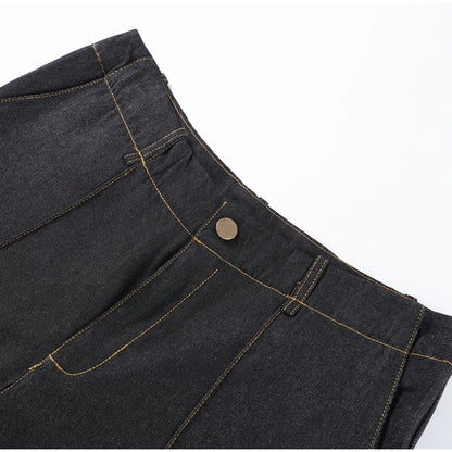 Street Vintage Denim Pants Sets Women Slim Long Sleeve Lapel Single Breasted Jacket Straight Trousers 2025 Autumn Lady Outfits