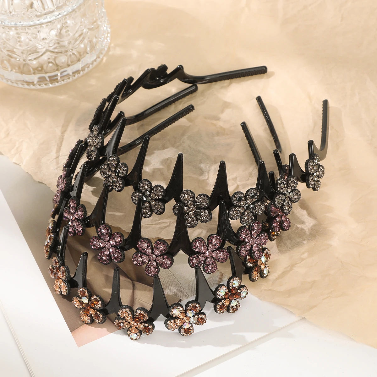 Flower Rhinestone Wave Hairband Headbands Hair Hoops Women Korean Retro Hair Hoops Face Wash Hairpin Fluffy Texture Toothed Comb