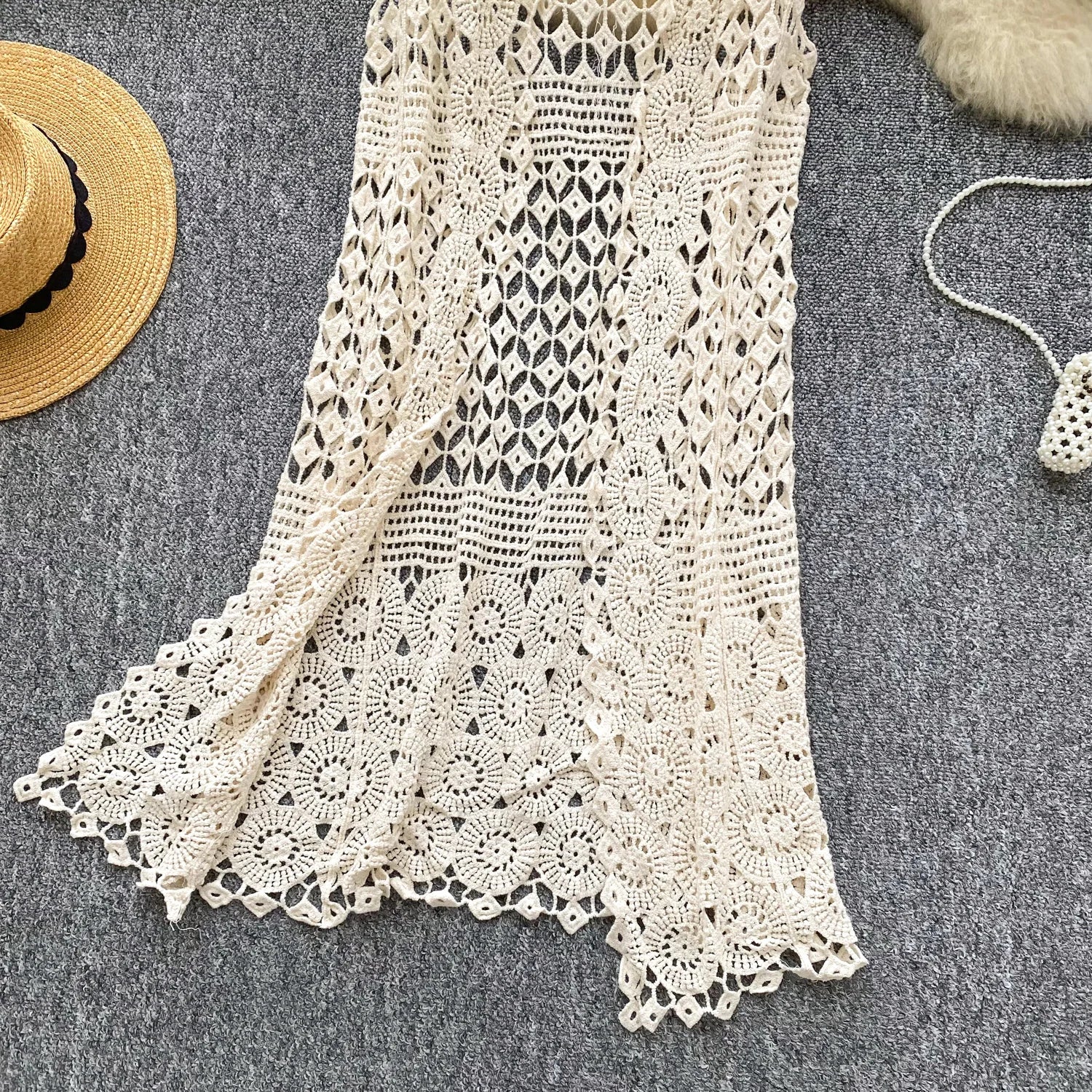 Women bohemian Sweet Knit cut out Hook flower hollow Cardigan Vintage Elegant Korean Fashion split Loose Coat Ins