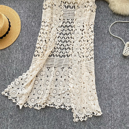 Women bohemian Sweet Knit cut out Hook flower hollow Cardigan Vintage Elegant Korean Fashion split Loose Coat Ins