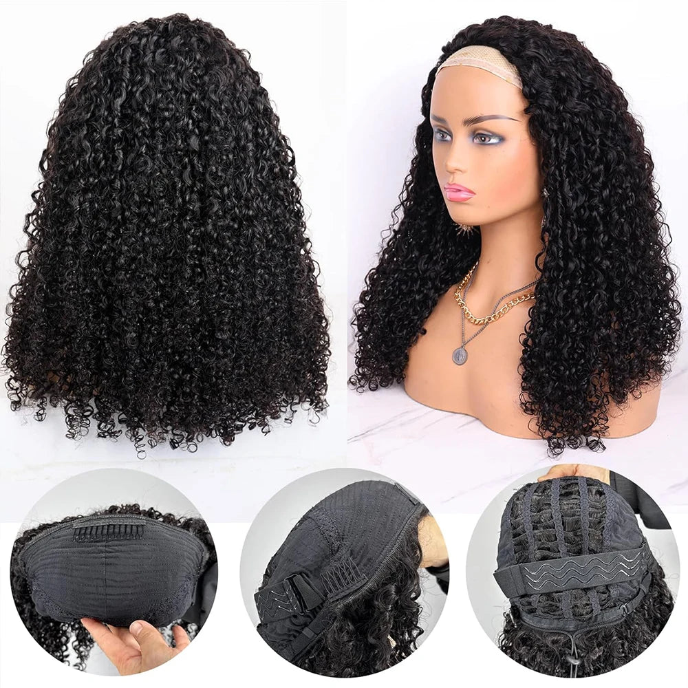 Deep Curly Half Wig Human Hair Glueless Wig Human Hair Ready to Wear 3 IN 1 Half Wig Drawstring Jerry Curly Glueless Half Wig Badiee Stylez