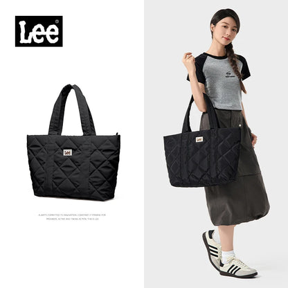 LEE Large Soft Puffer Bag Women Big Size College Students Laptop Book Quilted Tote Bag Lady Down-filled Shopping School Bags