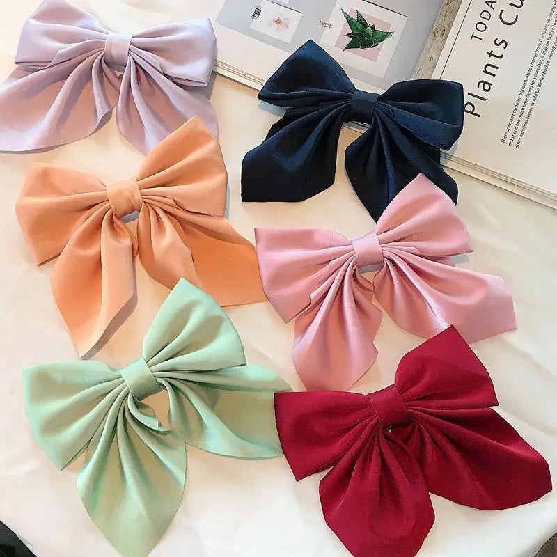 Solid Color Satin Bowknot Hair Clips For Girls Sweet Bow Women Hairpins Butterfly Barrettes Duckbill Clip Kids Hair Accessories