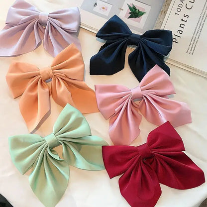 Solid Color Satin Bowknot Hair Clips For Girls Sweet Bow Women Hairpins Butterfly Barrettes Duckbill Clip Kids Hair Accessories