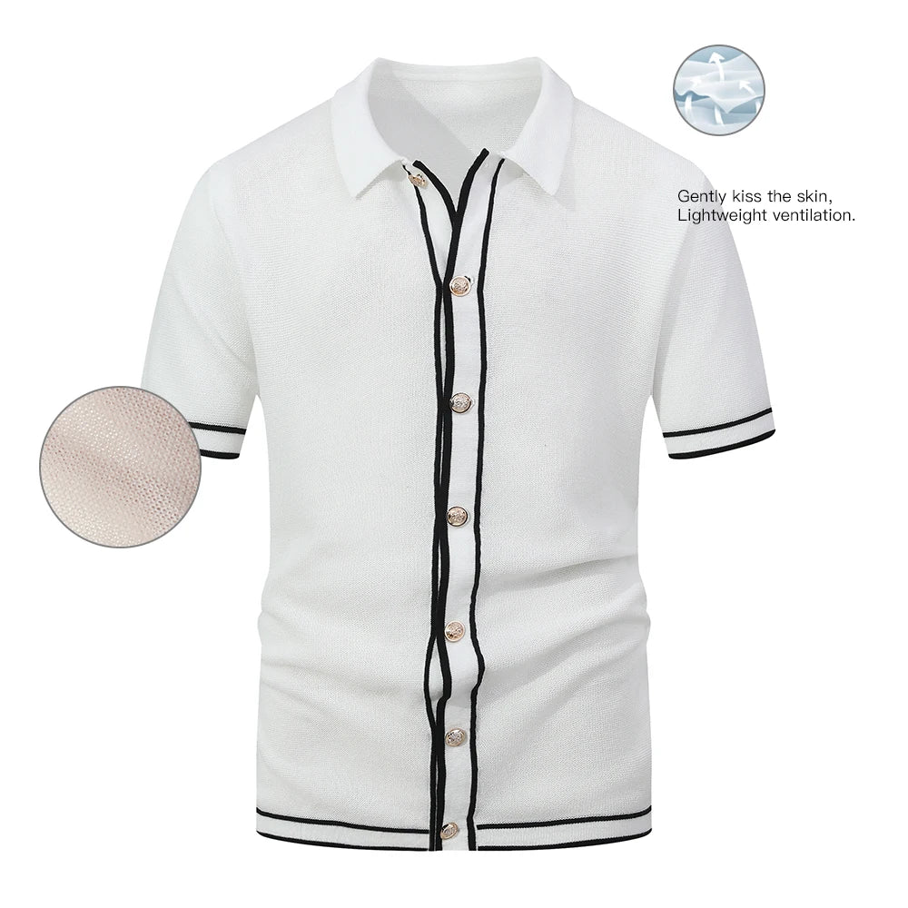 Men's Retro Striped Polo - 2025 Summer Collection, Breathable Knit for Confident Casual Style