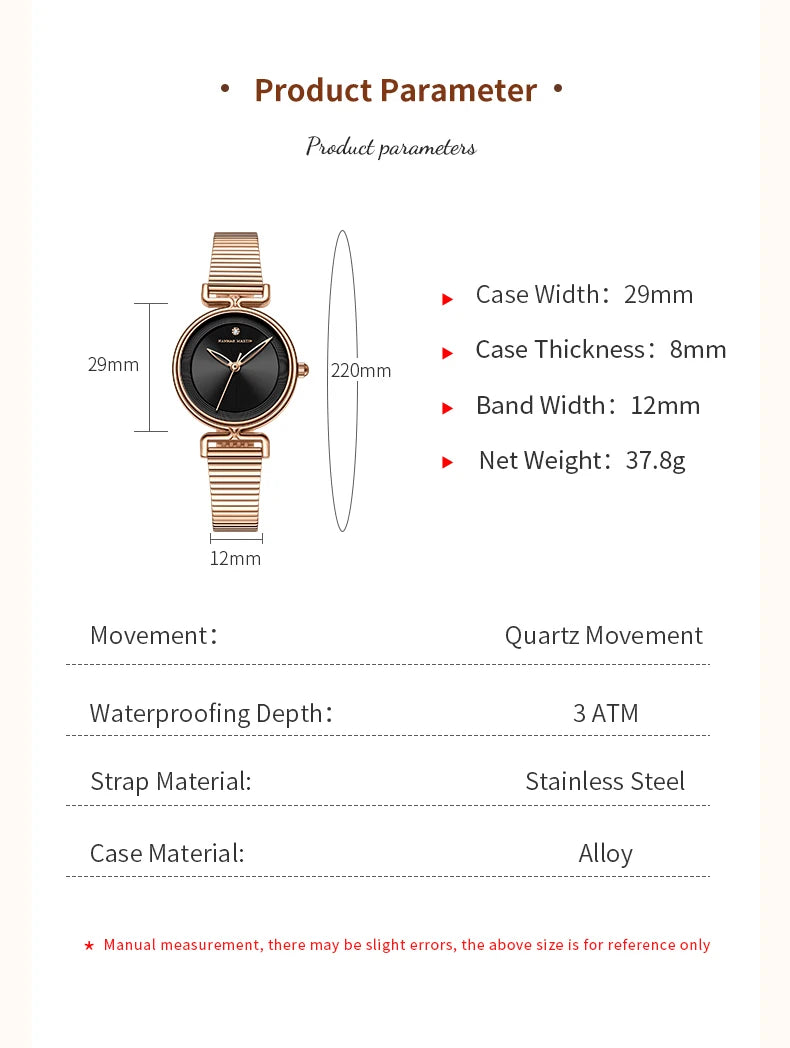 Women Quartz Watch Fashionable Simple Style Japanese Movement Rhinestone Rose Gold Stainless Steel Mesh Luxury Watch for Ladies