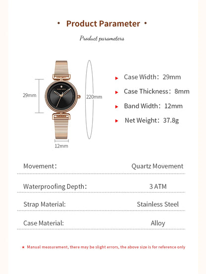 Women Quartz Watch Fashionable Simple Style Japanese Movement Rhinestone Rose Gold Stainless Steel Mesh Luxury Watch for Ladies