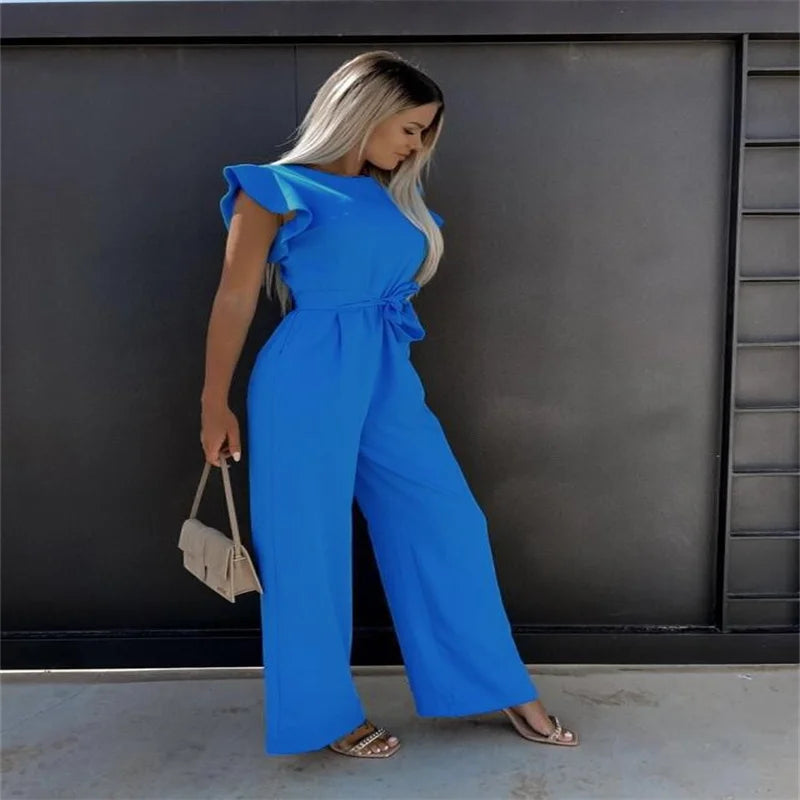 20244 Summer European and American Jumpsuit Women's Casual Pants Ruffled Strap Jumpsuit Badiee Stylez