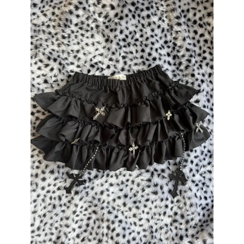 Gothic Y2k Elastic Waist Harajuku Y2k Short Skirt Women Hot Chick Chic Ruffle Subculture Skirts Design Retro Cake Skirt Lolita