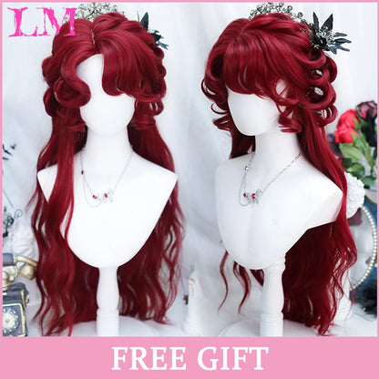 LM Long Silky Straight Synthetic Wigs with Bangs Black Cosplay Party Lolita Hair Wigs for Women Natural Heat Resistant Wig Bug