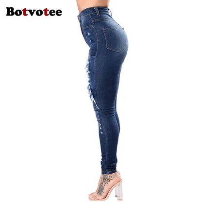 Botvotee Ripped Skinny High Waisted Pencil Jeans for Women Casual Y2K Streetwear Denim Pants Dark Blue Elastic Jeans Woman - Badiee Stylez