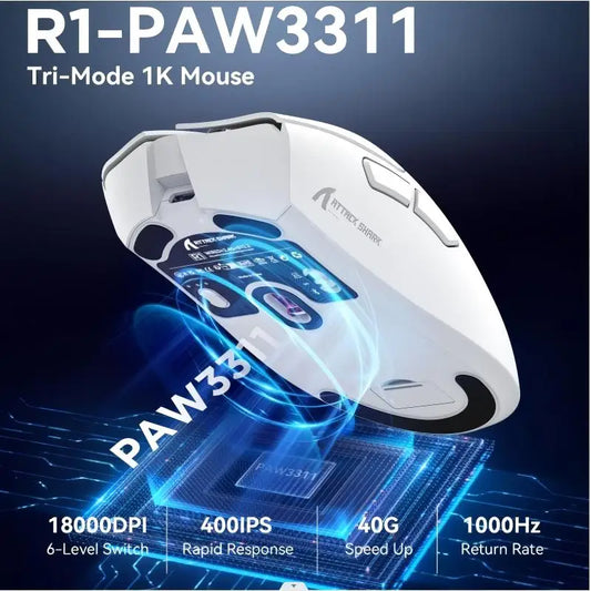 Attack Shark 18000DPI Wireless Mouse, 1000Hz,PAW3311,Bluetooth Tri-mode Connection, R1 Macro Gaming Mouse Badiee Stylez