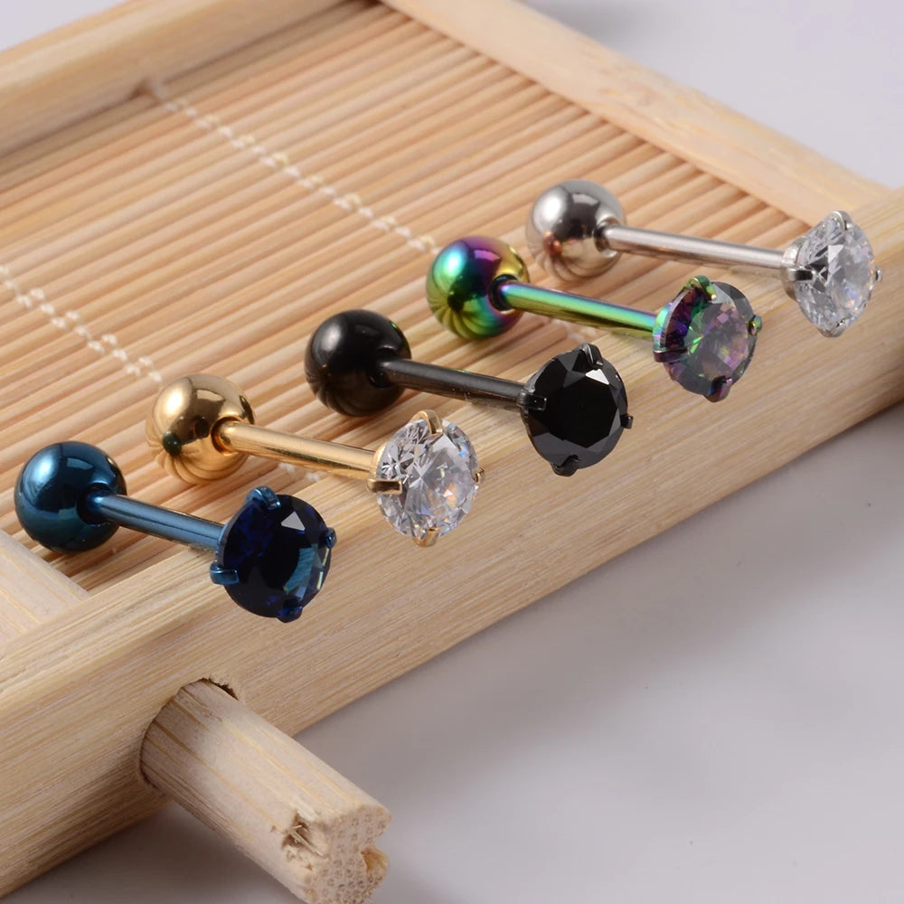 2PCS Anti-Allergy Surgical Steel Prong Zircon Tongue Barbell Piercings Ball Tongue Barbell Rings Fashion Piercing Jewelry