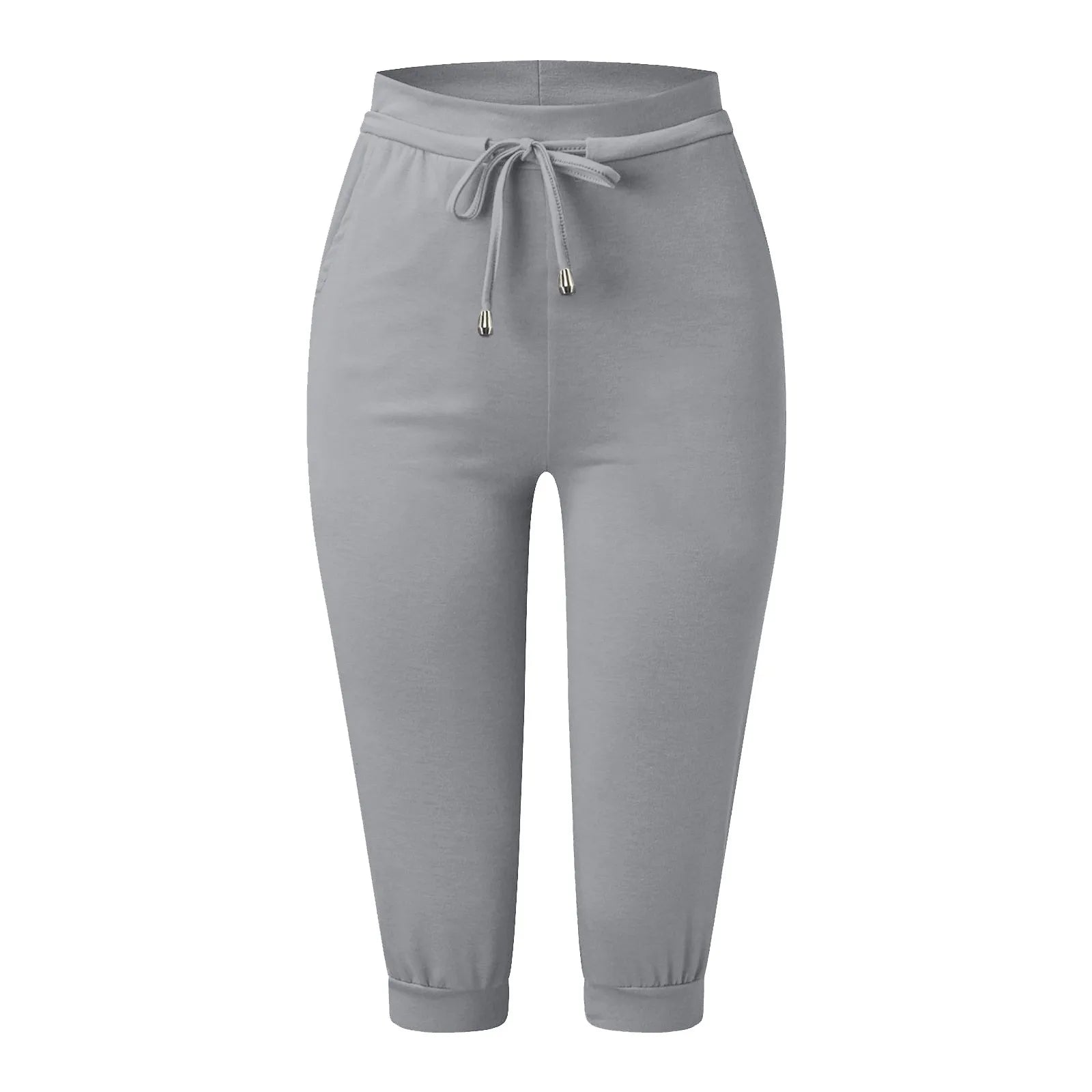 Classic Solid Color Jogging Pants Women Cotton Linen Capris Trousers Bandage Double Pocket Pants Summer Beach Vacation Wear