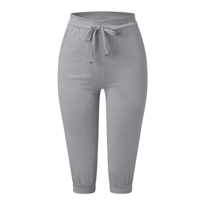 Classic Solid Color Jogging Pants Women Cotton Linen Capris Trousers Bandage Double Pocket Pants Summer Beach Vacation Wear