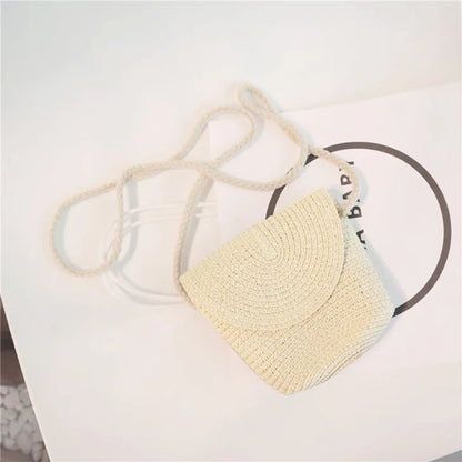 Flip children's Bag Cute Grass Woven Handbag Little Girl Crossbody Fashion Cute Zero Wallet Summer Beach Shoulder Bags