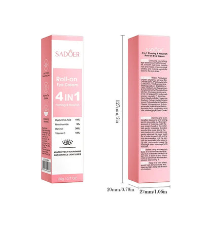 SADOER 4in1 Roll-on Moisturizing Eye Cream Anti Dark Circles Eyes Bags Firming Moisturizing Eye Serum Skin Care for Beauty Eyes