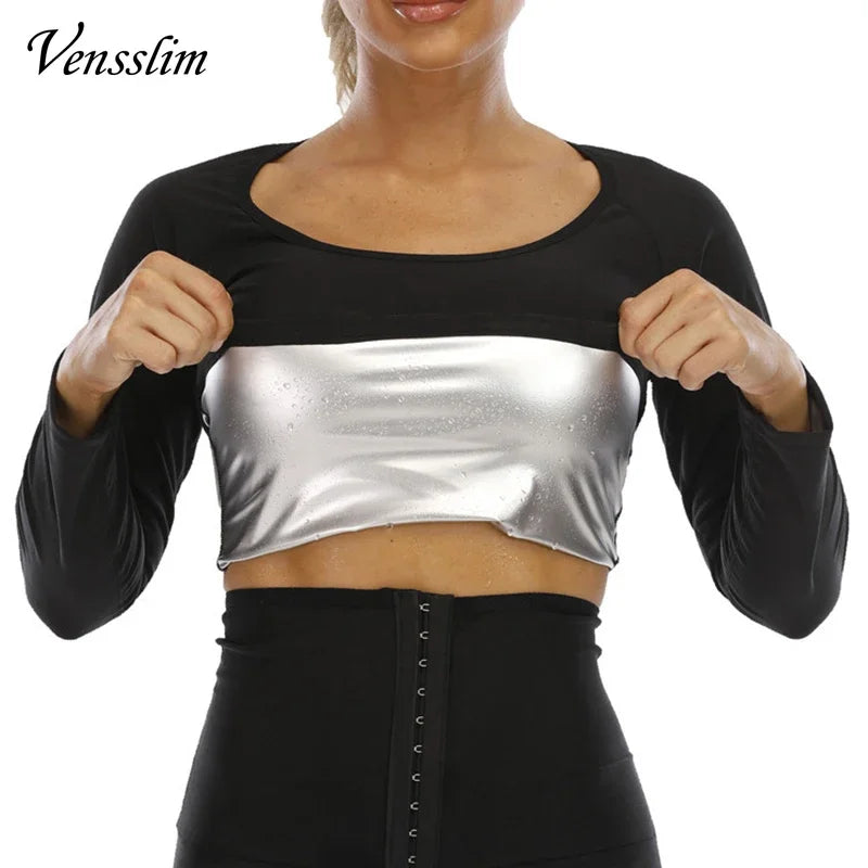 Vensslim Body Shaper Sauna Suits Sweat Slimming Waist Trainer Corset Long Sleeve Fat Burn Shirt Women Workout Tummy Control Tops
