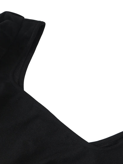 Women's Square Neck Pullover Dress, Casual Elegant Dress, Commuter Wind, Long Sleeve, Pure Color Polyester, New, 2025