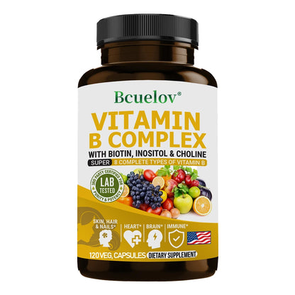 Vitamin B Complex - Contains Biotin, Inositol and Choline - Brain, Skin, Hair, Nervous System, Immunity, Metabolism, Antioxidant 120count United States