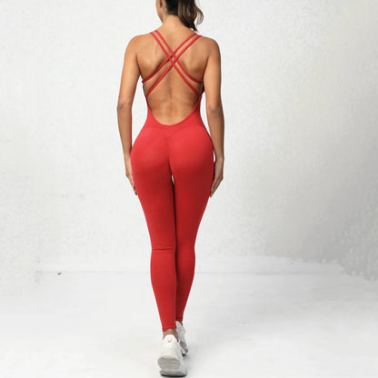 Pad Cross Back Women 2025 Fitness Gym One Piece Jumpsuit Leggings Workout Pant Female Shorts Active Wear Sport Outfit Suit XP116 Badiee Stylez