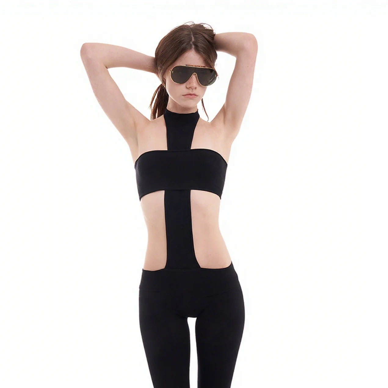 Sexy Y2K trendy streetwear, fashionable punk hanging neck, retro spicy girl slim fit jumpsuit pants Badiee Stylez