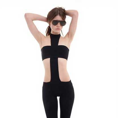 Sexy Y2K trendy streetwear, fashionable punk hanging neck, retro spicy girl slim fit jumpsuit pants Badiee Stylez